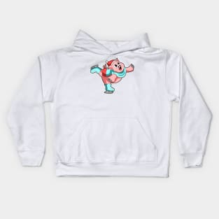 Pig at Ice skating with Ice skates Kids Hoodie